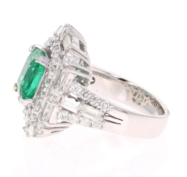 GIA Certified Emerald Diamond 18K White Gold Art-Deco Inspired Cocktail Ring - Image 2