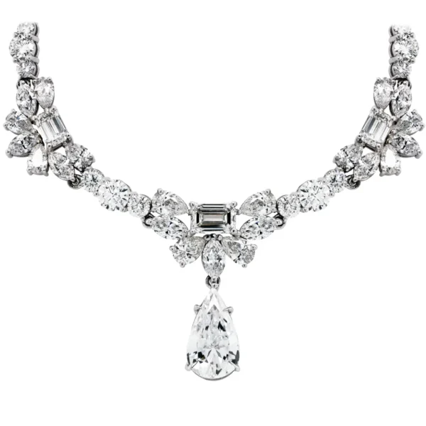 GIA Certified Pear Shape Drop Multi Shape All Diamond Platinum Necklace - Image 2