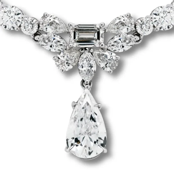 GIA Certified Pear Shape Drop Multi Shape All Diamond Platinum Necklace - Image 5