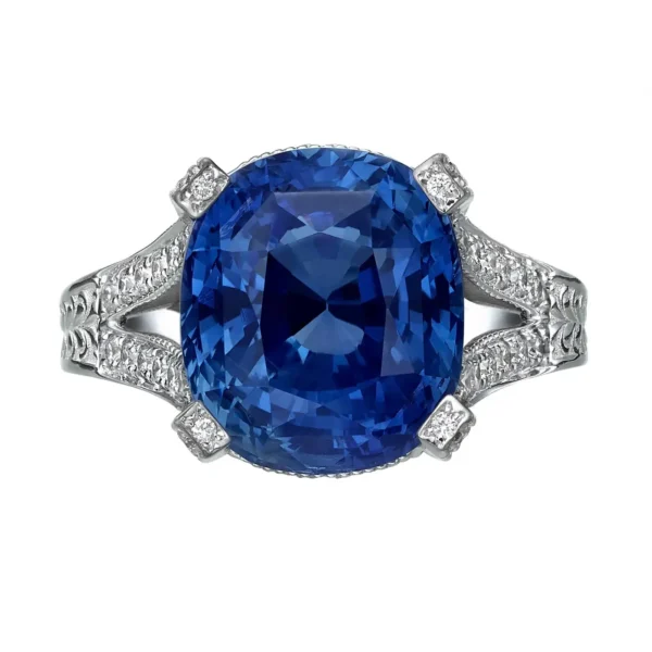 GRS Certified 11.01 Carat Natural Blue Sapphire & Diamond engagement Ring - Image 3