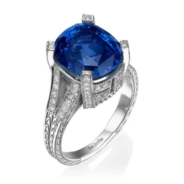 GRS Certified 11.01 Carat Natural Blue Sapphire & Diamond engagement Ring - Image 7