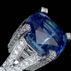 GRS Certified 11.01 Carat Natural Blue Sapphire & Diamond engagement Ring