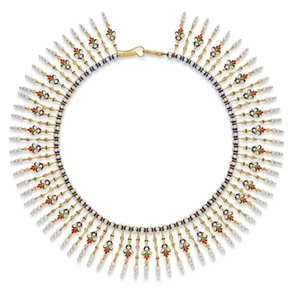 Giuliano Enamel Pearl Gold Fringe Necklace - Image 3