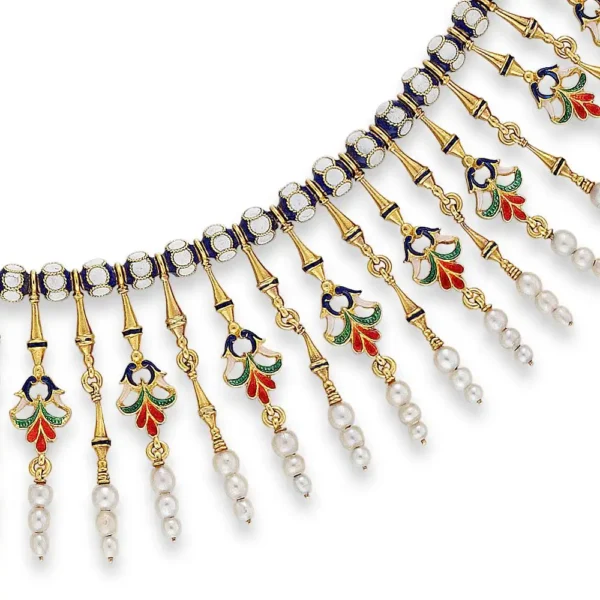 Giuliano Enamel Pearl Gold Fringe Necklace - Image 4