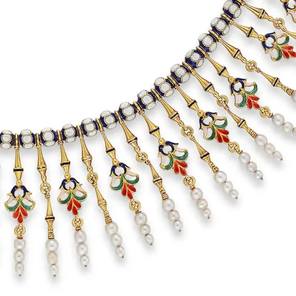 Giuliano Enamel Pearl Gold Fringe Necklace - Image 2