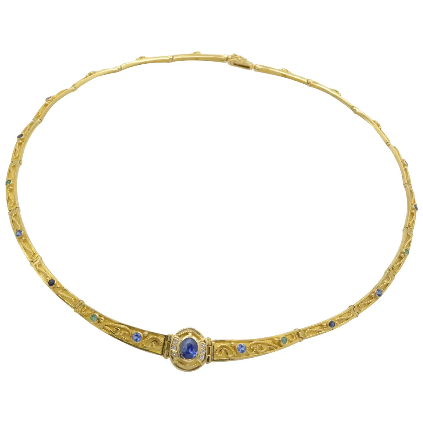 Gold Greek Collar 18K and Sapphire