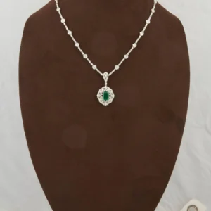 Green Emerald Diamond White Gold Pendant Necklace