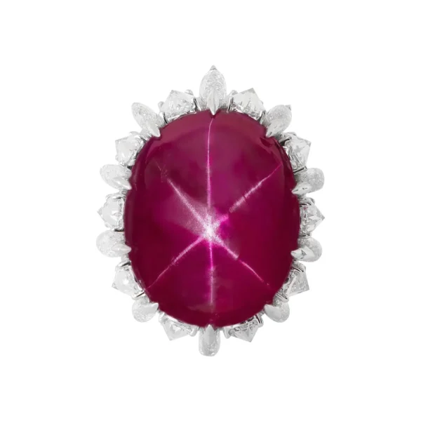 Gubelin Certified 60.09 Carat Burmese Star Ruby Dome Ring in 18k White Gold - Image 5