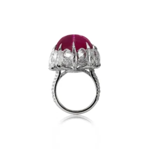 Gubelin Certified 60.09 Carat Burmese Star Ruby Dome Ring in 18k White Gold