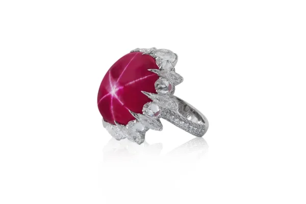 Gubelin Certified 60.09 Carat Burmese Star Ruby Dome Ring in 18k White Gold - Image 3