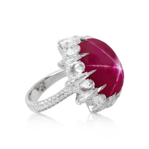 Gubelin Certified 60.09 Carat Burmese Star Ruby Dome Ring in 18k White Gold