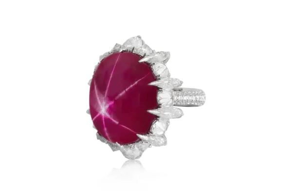 Gubelin Certified 60.09 Carat Burmese Star Ruby Dome Ring in 18k White Gold - Image 4