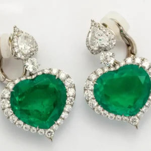 Gübelin Heart Shape Emerald Diamond Earrings GIA Certified