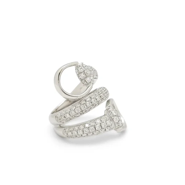 Gucci White Gold Diamond Horsebit Contraire Ring - Image 4