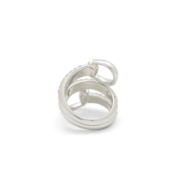 Gucci White Gold Diamond Horsebit Contraire Ring - Image 3