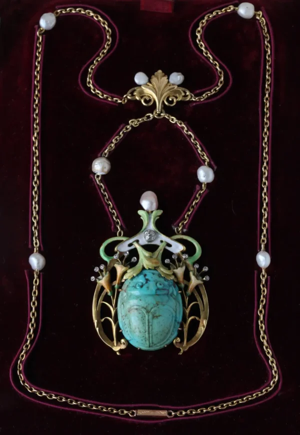 Guillemin Frères Fin de Siècle Enamel Turquoise Pearl Diamond Gold Necklace - Image 2