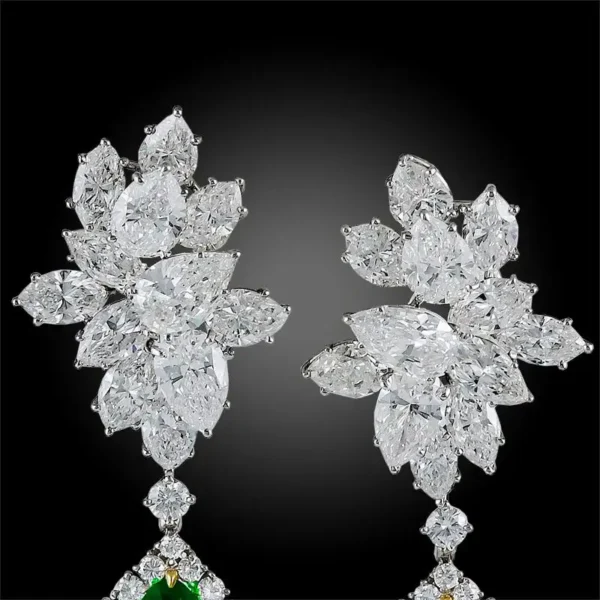 Harry Winston Emerald Diamond Cluster Platinum Pendant Earrings - Image 4