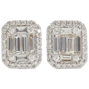 Illusion Emerald Cut Diamond Gold Stud Earrings