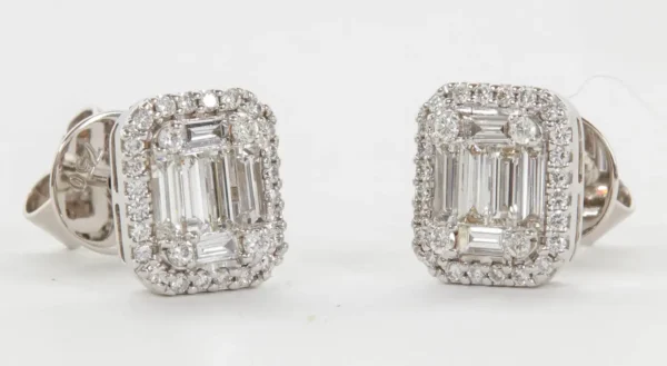 Illusion Emerald Cut Diamond Gold Stud Earrings - Image 3