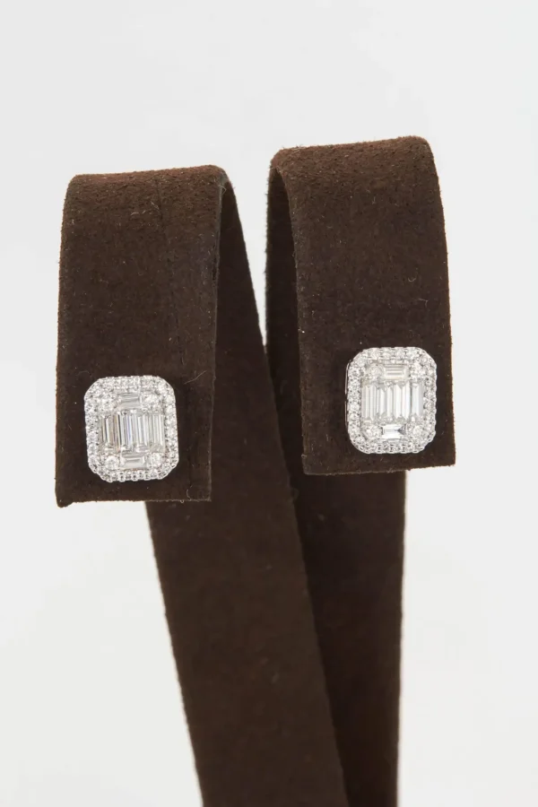 Illusion Emerald Cut Diamond Gold Stud Earrings - Image 5