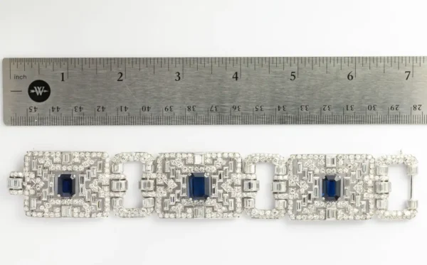 Important Wide Art Deco Diamond and Sapphire Bracelet - Image 4