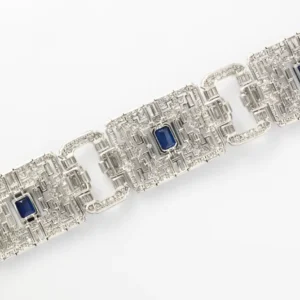 Important Wide Art Deco Diamond and Sapphire Bracelet