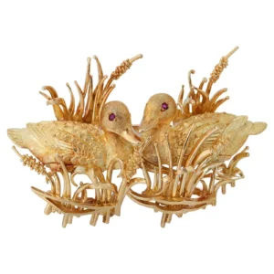 Kurt Wayne Gold and Ruby Sitting Ducks Brooch