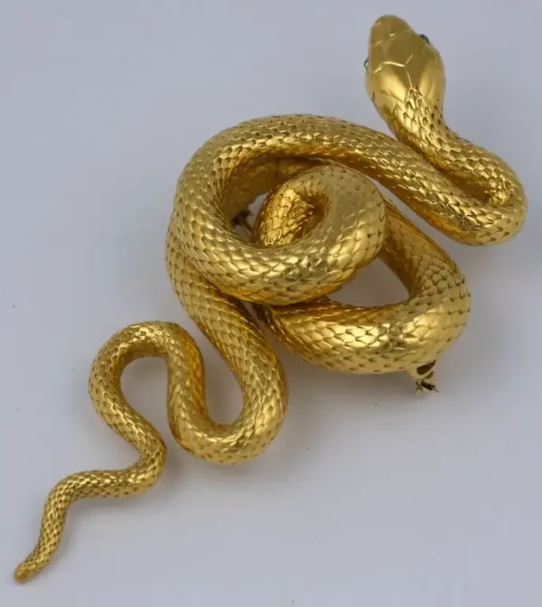 Massive Victorian French Diamond Gold Serpent Brooch - Image 3