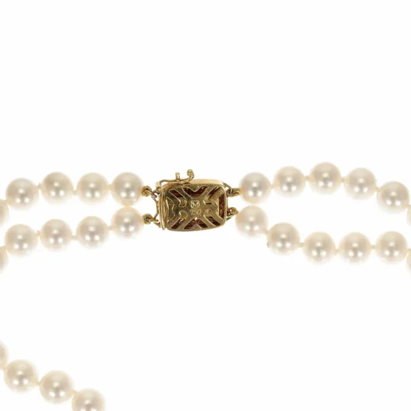 Mikimoto Double Strand Cultured Pearl Diamond Gold Necklace - Image 7