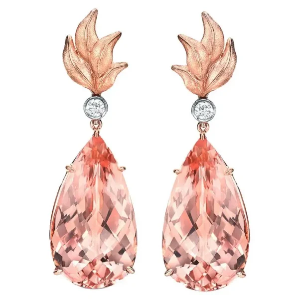 Morganite Earrings 31.63 Carats Pear Shape - Image 4