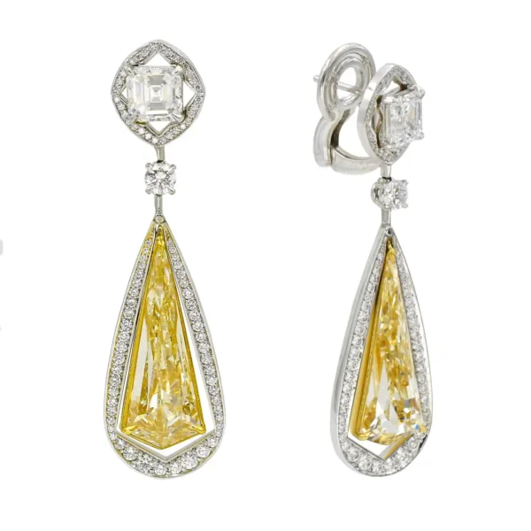 NALLY Unique 10.49 Carat Fancy Yellow Diamond Gold Drop Earrings - Image 2