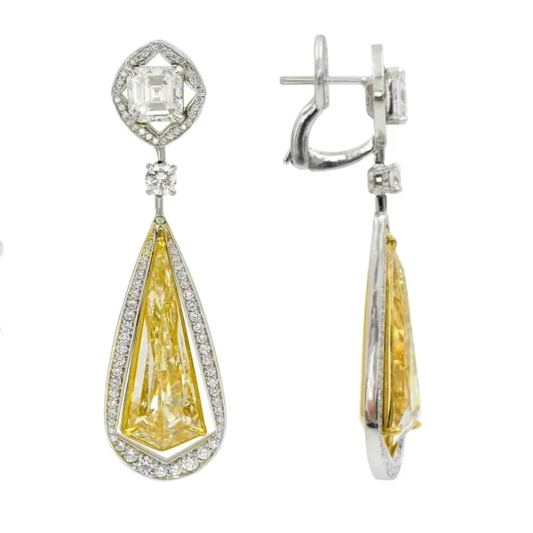 NALLY Unique 10.49 Carat Fancy Yellow Diamond Gold Drop Earrings - Image 8