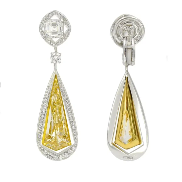 NALLY Unique 10.49 Carat Fancy Yellow Diamond Gold Drop Earrings - Image 6