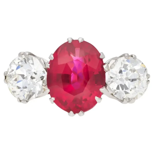 Natural Burmese Ruby Diamond Ring, circa 1915