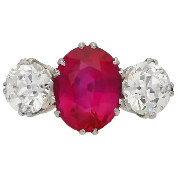 Natural Burmese Ruby Diamond Ring, circa 1915 - Image 6