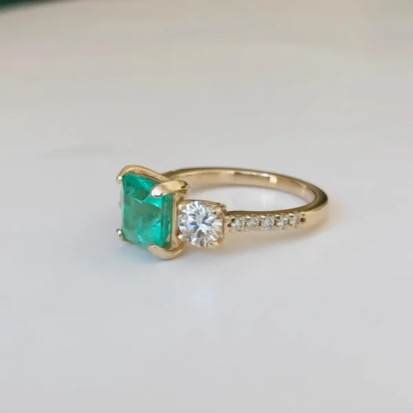 Natural Colombian Emerald and Diamond Engagement Ring Gold - Image 5