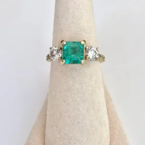 Natural Colombian Emerald and Diamond Engagement Ring Gold