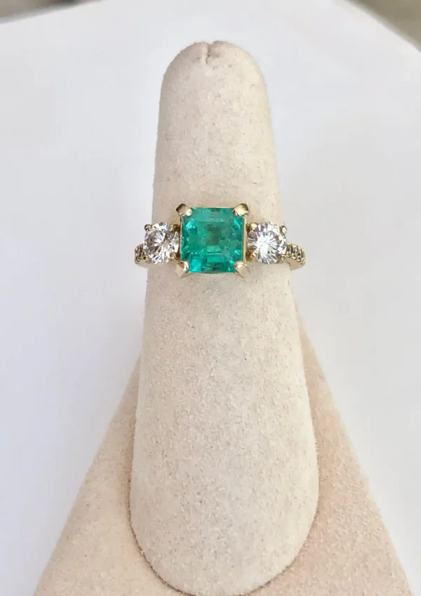 Natural Colombian Emerald and Diamond Engagement Ring Gold