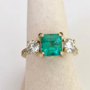 Natural Colombian Emerald and Diamond Engagement Ring Gold