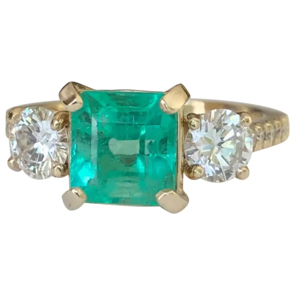 Natural Colombian Emerald and Diamond Engagement Ring Gold - Image 6