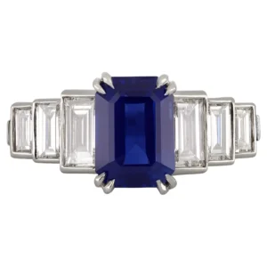 Natural Unenhanced Kashmir Sapphire Diamond Ring, circa 1935