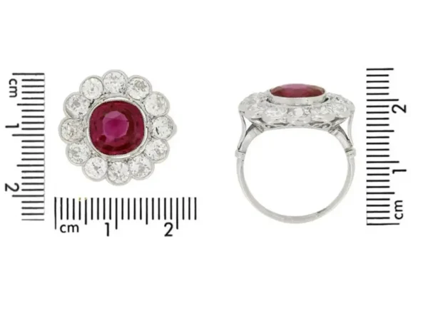 Natural unenhanced Burmese Ruby Diamond Platinum Cluster Ring - Image 4