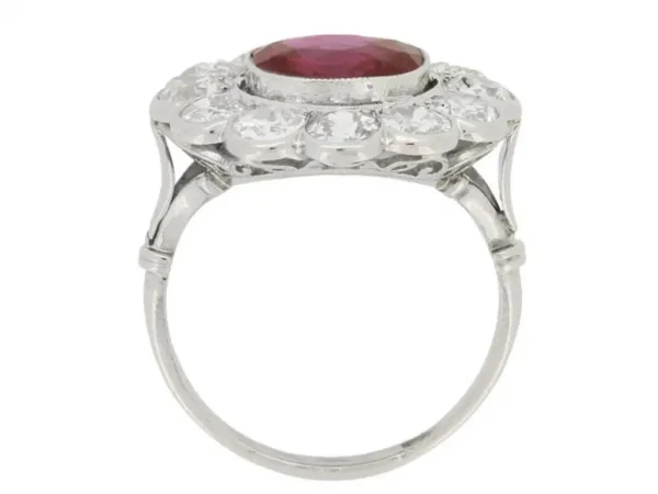 Natural unenhanced Burmese Ruby Diamond Platinum Cluster Ring - Image 2