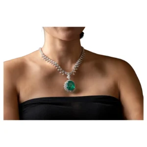 No Oil Colombian 69 Ct Emerald Platinum Award Oval Luxury Necklace