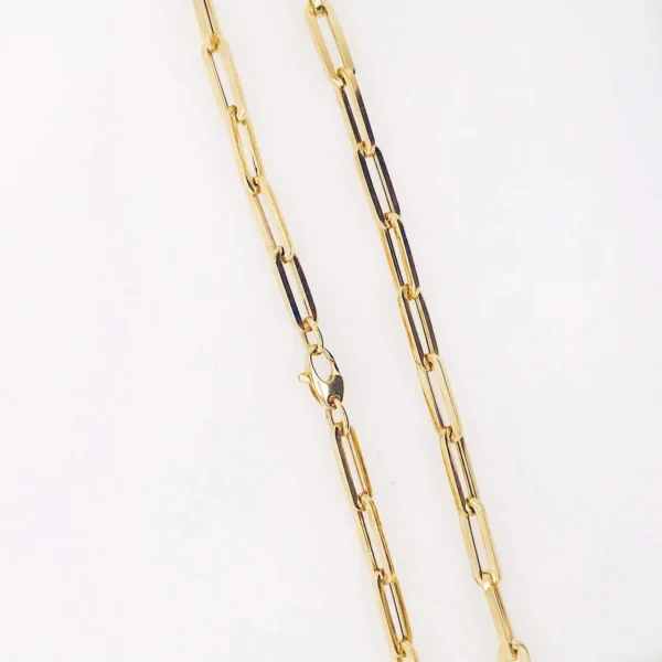 Paper Clip Chain Necklace For Sale, 5.35mm 18in White, Rose, Yellow Gold, Flat Link Chain - Image 4