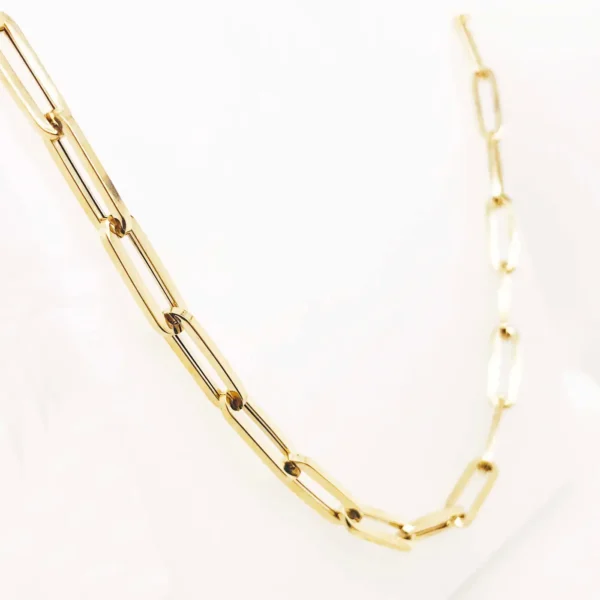 Paper Clip Chain Necklace For Sale, 5.35mm 18in White, Rose, Yellow Gold, Flat Link Chain - Image 2