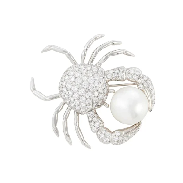 Pearl and Diamond Crab Brooch Tiff