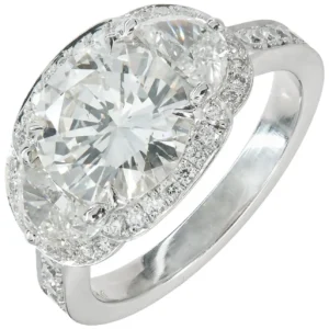 Peter Suchy 2.30 Carat Diamond Platinum Halo Three-Stone Engagement Ring