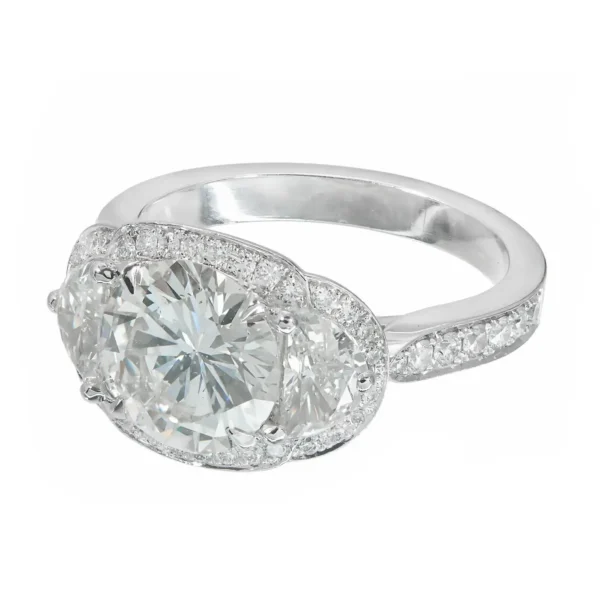 Peter Suchy 2.30 Carat Diamond Platinum Halo Three-Stone Engagement Ring - Image 4