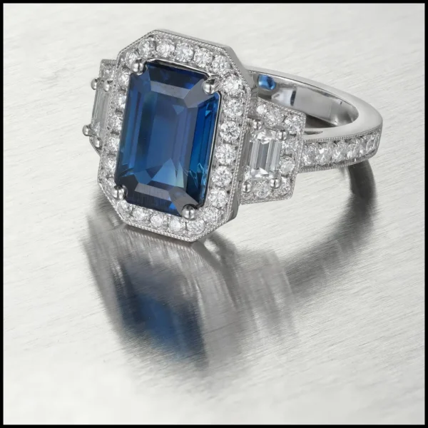 Peter Suchy GIA 3.88 Carat Sapphire Halo Diamond Platinum Engagement Ring - Image 9